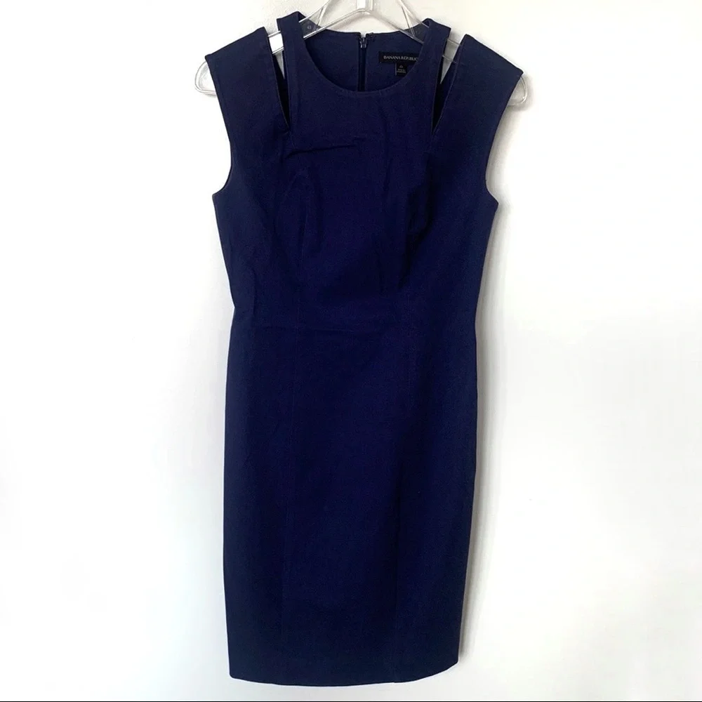 J.Crew Navy Blue Sheath Dress Cutout Shoulder Detail Workwear Cocktail Size 0